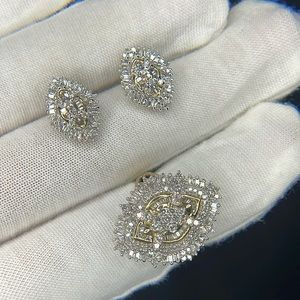 Beautiful 14k White Gold and Diamond cocktail ring & earrings set 10.78g total